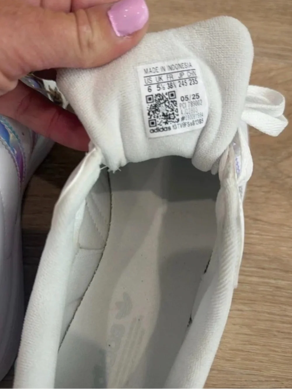 adidas Womens Superstar Sneakers — White with Iridescent Stripes